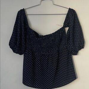 Navy blue Polka Dot off the shoulder Women's Top